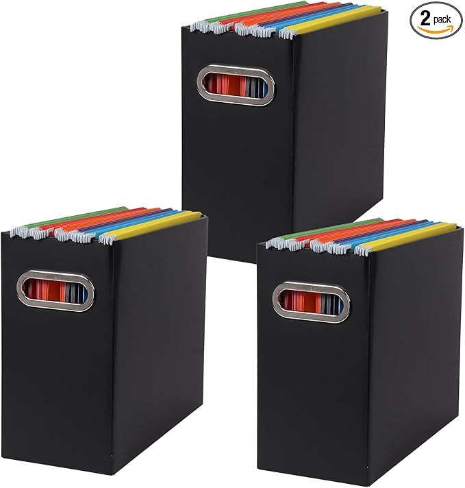 Collapsible File Organizer Box with Handle,12.20x5.11x9.84Inches, Filing Organizer for Home or Office, Small Portable File Box(3 Packs, Black)