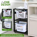 Laundry Basket Holder Shelf – Stackable Engineered Wood Laundry Tower, Tiered Hamper Organizer for Bathroom, Bedroom, Closet (Black, 2 Tier)