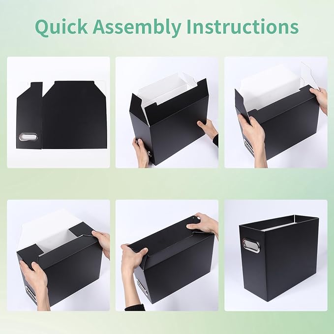 Collapsible File Organizer Box with Handle,12.20x5.11x9.84Inches, Filing Organizer for Home or Office, Small Portable File Box(4 Packs, Black)