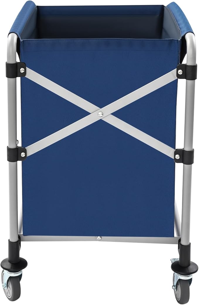 Commercial Laundry Cart with Wheels, 220LBS Capacity Heavy Duty Rolling Laundry Sorter with Steel Frame and Waterproof Oxford Cloth, Folding Laundry Hamper with Removable Bag for Home & Hotel (Blue)
