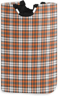 Orange Plaid Laundry Basket for College Dorm,50L Collapsible Portable Laundry Hamper Storage Basket for Toys Clothes Organizer