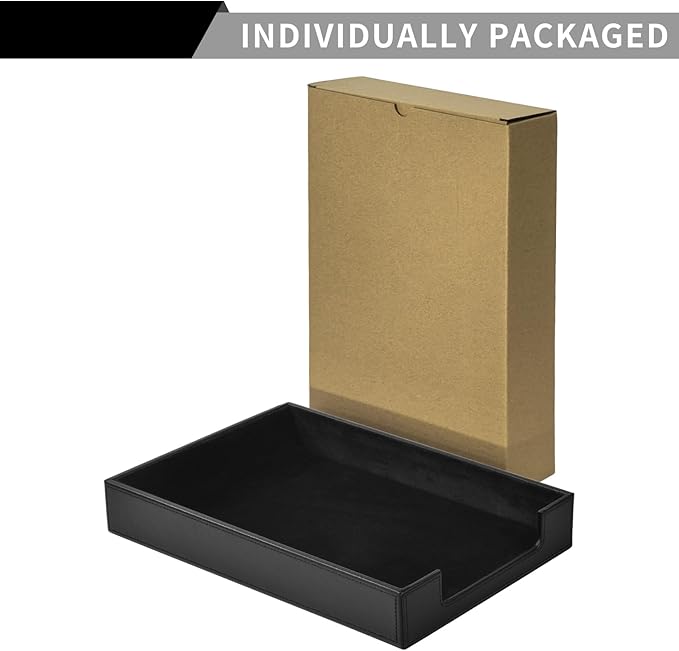 PU Leather Letter Tray - Load Documents Trays Front for Office Desktop Organizer - Desk Magazine, File, A4 Paper Holder - Paper Document File Holder (Black, A4-Tray)