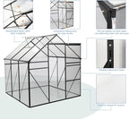 6 ft x 8 ft Aluminum Frame Greenhouse for Outdoor Use with Sloped Roof and Sliding Door for Garden Plant Protection (Black 6 * 6FT)