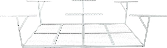 3 X 8 FT Garage Ceiling Storage Racks, Heavy Duty Overhead Garage Storages Rack with Adjustable Hight, Metal Hanging Garages Storage Rack with Support Rod, 22''- 40" Adjustable, 600 LBS (White, 3x8FT)