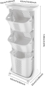 3 Tier Laundry Hamper Basket Sorter Portable Rolling Cart Clothes Storage Porous Design With Wheels, For Clothes, Toiletries, Bathrooms, Laundry Rooms, Bedrooms, White