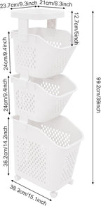 Laundry Hamper Basket Sorter, Multi-Tier PP Laundry Sorter Cart with 4 Wheels, Removable Rolling Laundry Baskets, Heightened Fence, Elevated Bottom (3-Tiers 15.1x39in)