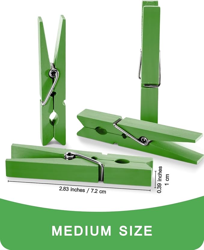 Colored Clothespins, Colorful Clothes Pins Wooden Clips Rainbow Colors 50 Pack Decorative Crafts Pegs Photos Pictures Decoration Clip Clothing Hanging Closepins, 2.83 Inch (Green)