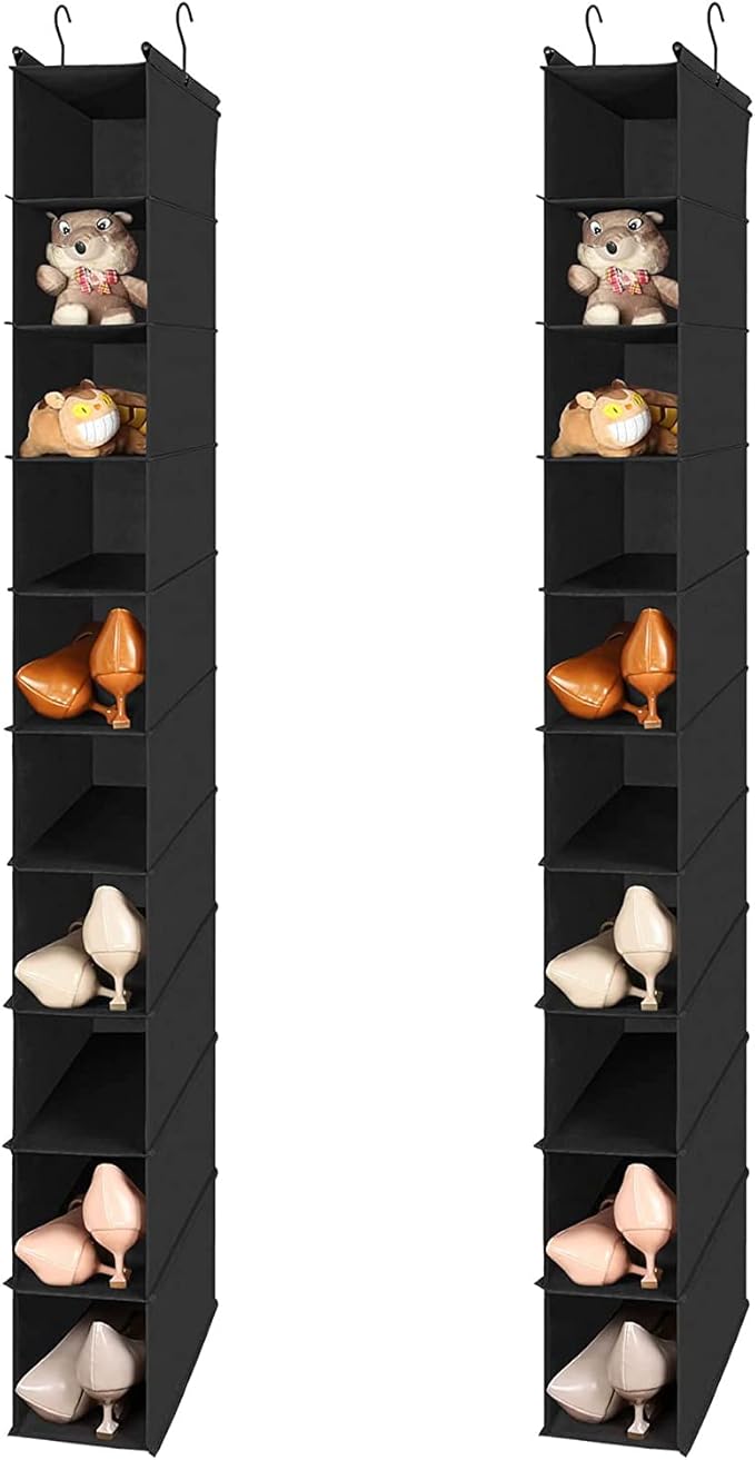 MAX Houser 10-Shelf Hanging Shoe Shelf Organizer, Hanging Shoe Storage for Closet,Pack of 2 (Black)