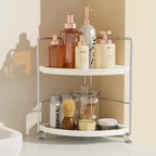 2-Tier Corner Bathroom Countertop Organizer, Tiny Counter Corner Shelf Skincare Makeup Perfume Organizer and Organization for Kitchen (White)