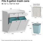 Double Tilt Out Trash Can Cabinet, Dog-Resistant, Fits 13.8"H Bins (Max 11.8"x11.8" Base), Includes Removable Fabric Hamper, Easy Assembly, White for Kitchen & Laundry