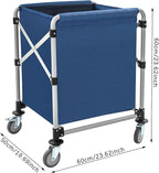 Commercial Laundry Cart with Wheels, 220LBS Capacity Heavy Duty Rolling Laundry Sorter with Steel Frame and Waterproof Oxford Cloth, Folding Laundry Hamper with Removable Bag for Home & Hotel (Blue)