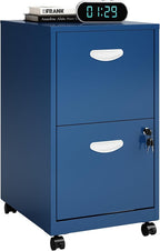 2 Drawer File Cabinet with Lock, Small Rolling Filing Cabinet for Home Office, Metal Mobile File Cabinets on Wheels, Blue Office Cabinets for Letter Size Folders - Assembly Required