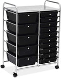 RELAX4LIFE 15 Drawer Rolling Storage Cart, Mobile Drawer Carts for Craft Art Supply Paper Salon, Utility Cart on Wheels for Classroom Teacher School Office, Rolling Cart with Drawers (Black)