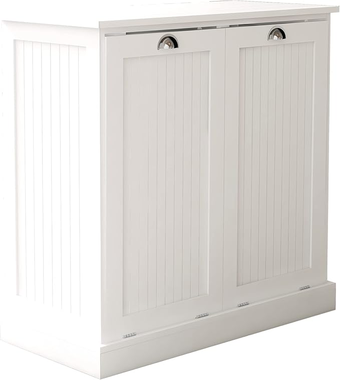 Two-Compartment Tilt-Out Laundry Sorter Cabinet-White