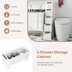 Giantex 5 Drawers Storage Cart, Narrow Plastic Dresser, Rolling Organizer Cart for Office Classroom Bedroom Bathroom Art Craft Supplies, Mobile Slim Utility Cart on Wheels (7.5"x16.5"x36")
