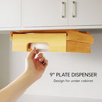 Bamboo Paper Plate Dispenser 9 inch - Wooden Paper Plate Dispenser Under Cabinet, Kitchen Countertop Vertical Plate Holder Organizer
