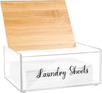 Acrylic Laundry Detergent Sheets Holder with Bamboo Lid, Laundry Soap Sheets Container Box Dispenser for Laundry Room