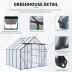 Double Sliding Door Polycarbonate Greenhouse with Rain Gutter and Roof Vent, Raised Base and Anchor Aluminum Heavy Duty Walk-in Green House, Outdoor Patio Sunroom (Black, 97.75*94.5*89.5in)