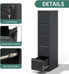 5 Drawer File Cabinet with Lock,Metal Vertical Filing Cabinets for Home Office,Heavy Duty File Storage Cabinet for Letter/Legal/A4/F4 Size File,Assembly Require (Black, Vertical 5 Drawer)
