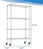 PayLessHere | 4-Tier Wire Shelf | 36"x14"x62" | Chrome | Adjustable Racks | Heavy-Duty Storage Shelves, Holds Upto 1400 lbs | Rust-Resistant, No-Tool Assembly | for Home, Garage Shelving