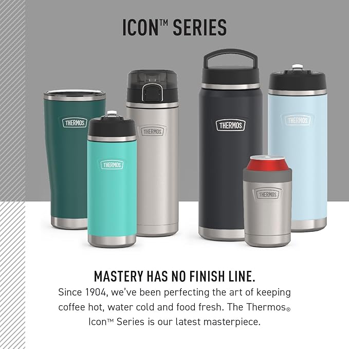 THERMOS ICON SERIES, Slim Beverage Can Insulator - 12 Ounce, Matte Stainless Steel - Vacuum Insulated