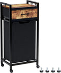Laundry Hamper, Laundry Sorter, Rolling Laundry Basket with Drawer, 18 Gal (68 L), Pull-Out and Removable Oxford Fabric Bags, Black and Rustic Brown
