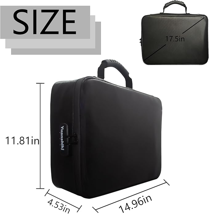 Yuanshikj Heat Insulated Fireproof Waterproof Safe File Organizer,Document Organizer Box with Lock Labels,Multi-Layer Portable Home Travel Safe Storage Box for Important Documents (Black)