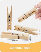 Clothes Pins, Wooden Clothespins for Crafts, Strong Grip Close Pins Birchwood Clothes Clips Laundry Clothesline Clothespin Clothing Pegs for Hanging Baby Clothing Photos, 2.83 Inch, Pack of 50
