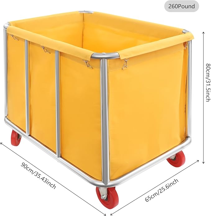 Commercial Laundry Cart with Wheels, Large Heavy Duty Laundry Sorter with Oxford Bag, Laundry Cart for Home Hotel, 260LBS Load (Yellow)