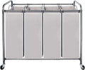 STO STO Laundry Sorter 4 Section, 4 Bag Clothes Hamper, Rolling Laundry Cart Basket with Heavy Duty Lockable Wheels and Removable Bag for Laundry Room, Bedroom, Closet, Gray