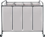 STO STO Laundry Sorter 4 Section, 4 Bag Clothes Hamper, Rolling Laundry Cart Basket with Heavy Duty Lockable Wheels and Removable Bag for Laundry Room, Bedroom, Closet, Gray