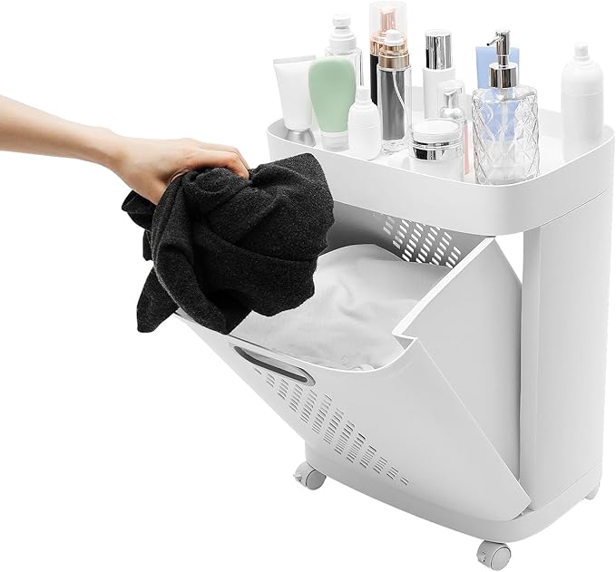 2-Layer Rolling Laundry Hamper Sorter, Multi-functional Clothes Separation Basket with Wheels Floor-Standing Plastic Laundry 3 Baskets for Home