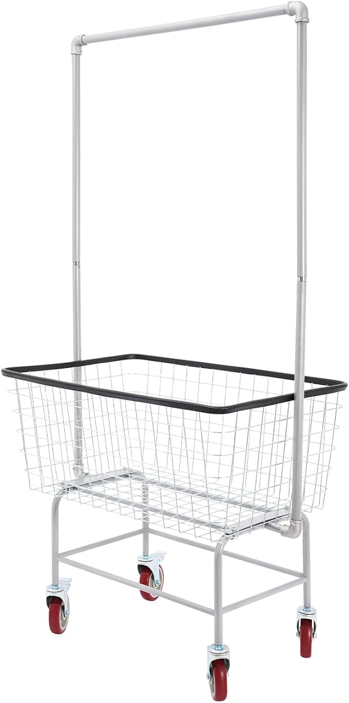 Heavy Duty Laundry Cart with Wheels & Hanging Rack - 110lbs Large Rolling Laundry Hamper Basket for Home, Bathroom, Commercial Use