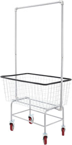 Heavy Duty Laundry Cart with Wheels & Hanging Rack - 110lbs Large Rolling Laundry Hamper Basket for Home, Bathroom, Commercial Use