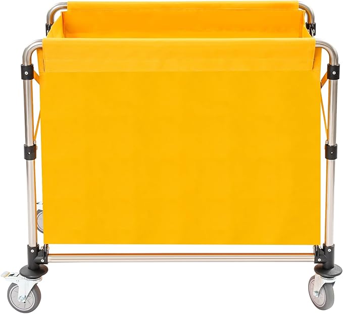 Commercial Laundry Cart with Wheels | Large Laundry Basket with Wheels | Foldable Laundry Hamper | Laundry Sorter for Clothes Storage | Ox Cloth | 440 lbs Load | 34.25x20.47x30.7in (Yellow)