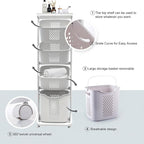 4-Tier Rolling Tiered Laundry Basket Organizer,Vertical Laundry Sorter with Wheels,Stacked Basket Holder for Bathroom & Laundry Room, White (54 Inch)