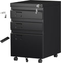 Aobabo 3 Drawer Metal File Cabinet with Lock, Heavy Duty Under Desk Rolling Filing Cabinet for Home Office Organizer, Mobile Pedestal with 5 Wheels for Letter and Legal Size, Black,Required Assembly