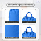 LFH Home Large Premium Cotton Canvas Laundry Bag with Drawstring and Handles Heavy Duty, Multi-Use, and Washable for Home, Travel, College or Storage 20x30 (Pack of 2)-Sky Blue