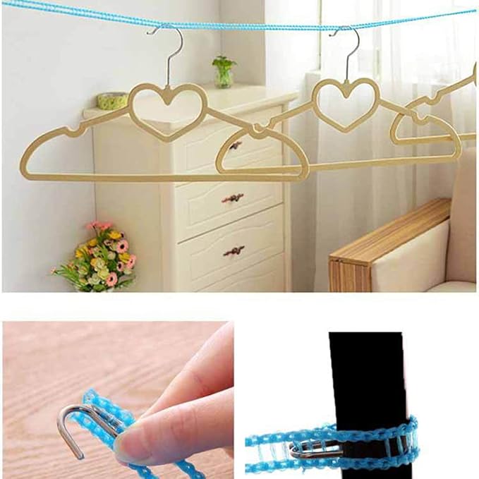 3 Pack of ALINNA Windproof Nylon Clothesline Pink Blue Green Colors Adjustable Clothes Drying Rope Travel Clothes Line Portable Laundry Line for Indoor Outdoor Camping Home Hotel(5m/16.4ft)