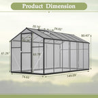 Outdoor Polycarbonate Greenhouse with Aluminum Frame, Walk-in Garden Green House Featuring Lockable Door, Adjustable Roof Vent, and UV-Protected Panels for Backyard or Patio Use (6x12 FT)