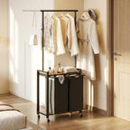 IDEALHOUSE Laundry Sorter 2 Section with Hanging Rack,Rolling Laundry Sorter Hamper with Shelf & Lockable Wheels,Laundry Basket Organizer for Laundry Room, Bedroom, Bathroom