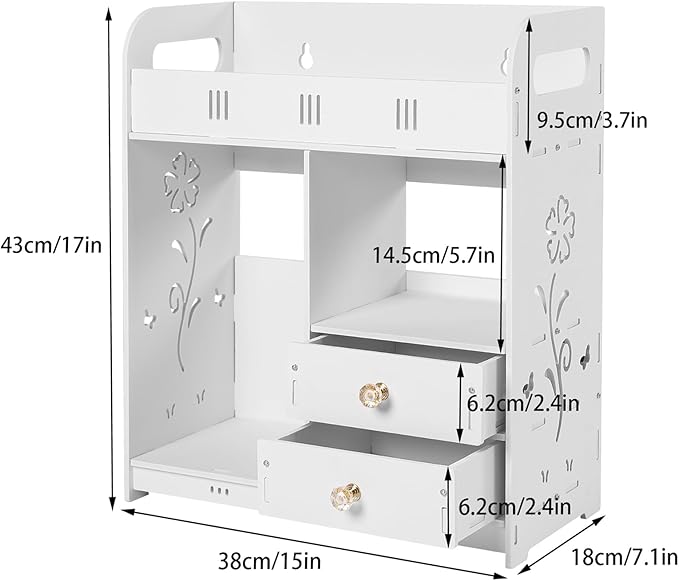Adhesive Bathroom Wall Cabinet, Bathroom Cabinet Wall Mount with Drawers, Farmhouse Storage Cabinet Toilet Paper Storage 15 X 7 X 17inch