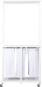 Household Essentials 3-Bag Laundry Center, Smooth Laminate Shelving, Sturdy Steel Frame, White