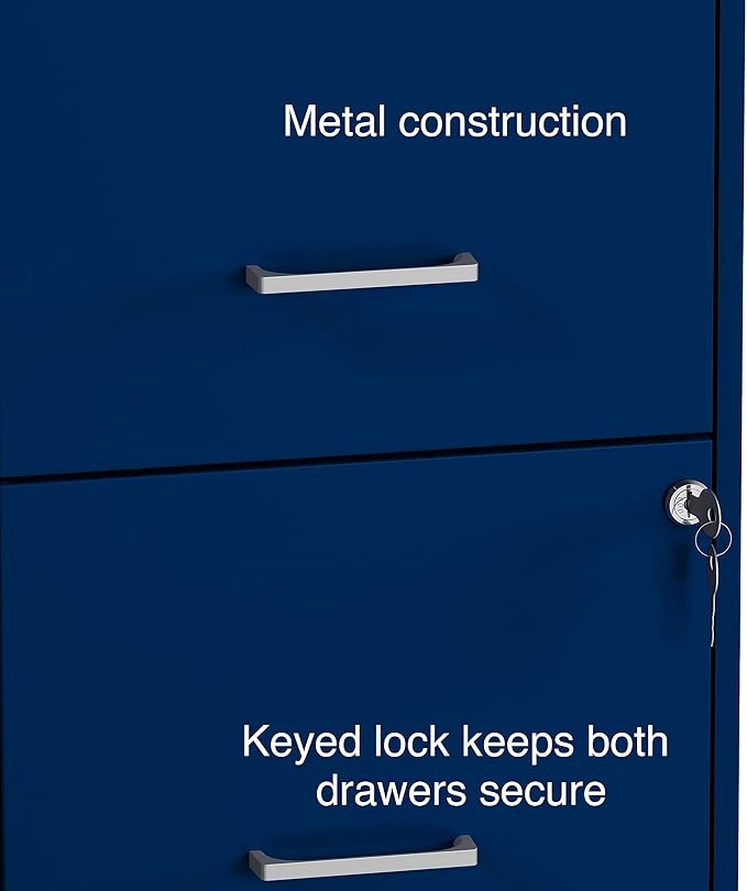 STAPLES 2-Drawer Vertical File Cabinet, Letter Size Documents, Lockable & Mobile, 18" D x 14" W x 26.3" H, Blue