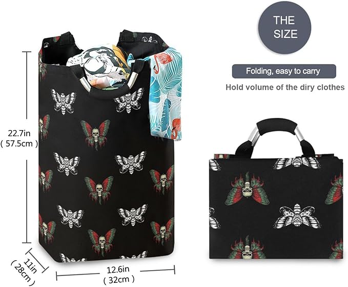 Gothic Butterfly Skull Laundry Basket for College Dorm,50L Collapsible Portable Laundry Hamper Storage Basket for Toys Clothes Organizer