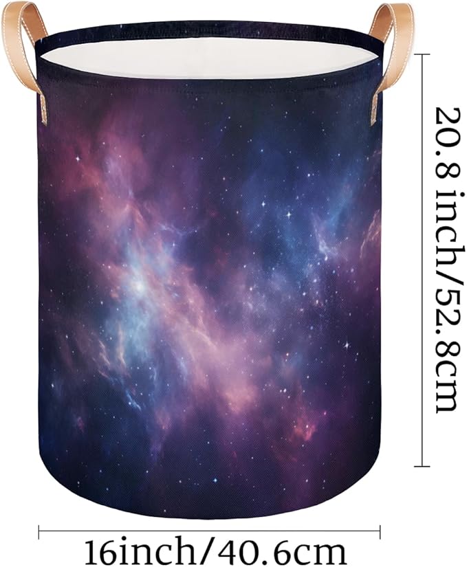 Space Universe Galaxy Collapsible Laundry Basket Large Laundry Hamper Waterproof Foldable Storage Bins Laundry Basket with Leather Handles Clothes Nursery Hampers