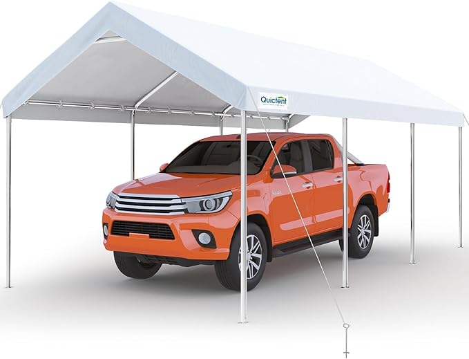 Quictent 10x20 ft Heavy Duty Carport Canopy Galvanized Car Tent Outdoor Garage Boat Shelter with Reinforced Structure, with Hanging Edge - White