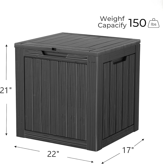 Outdoor Storage Box Waterproof, 35 Gallon Lockable Resin Deck Box Small, Patio Storage Bin for Pool Accessories Cushion Furniture, Garden Tools, UV-Resistant Outside Delivery Black