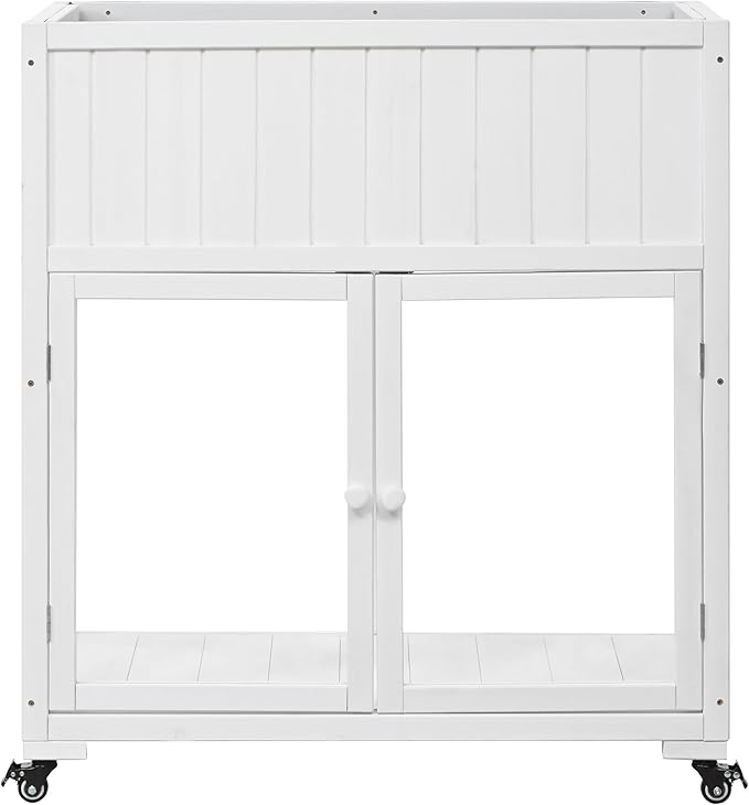35.4'' x 17.7'' x 37.4'' Wooden Cold Frame with Double Doors and Wheels, Raised Garden Bed with Liner for Outdoor and Indoor Plants, White
