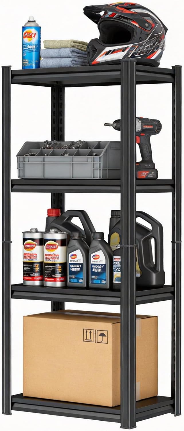 4-Tier Metal Garage Shelving Heavy Duty Adjustable Storage Shelves 2000lbs Capacity Steel Shelving Units Tool Rack Corner Shelf for Heavy Equipment and Tools (19.7" W × 13.8" D × 44.1" H)